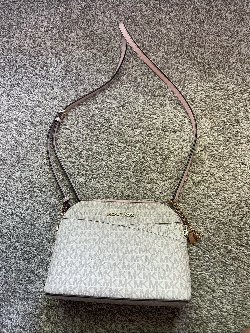 Michael Kors White and Light Pink MK Signature Crossbody